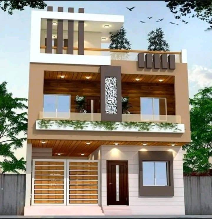 3D elevation design with wooden accents